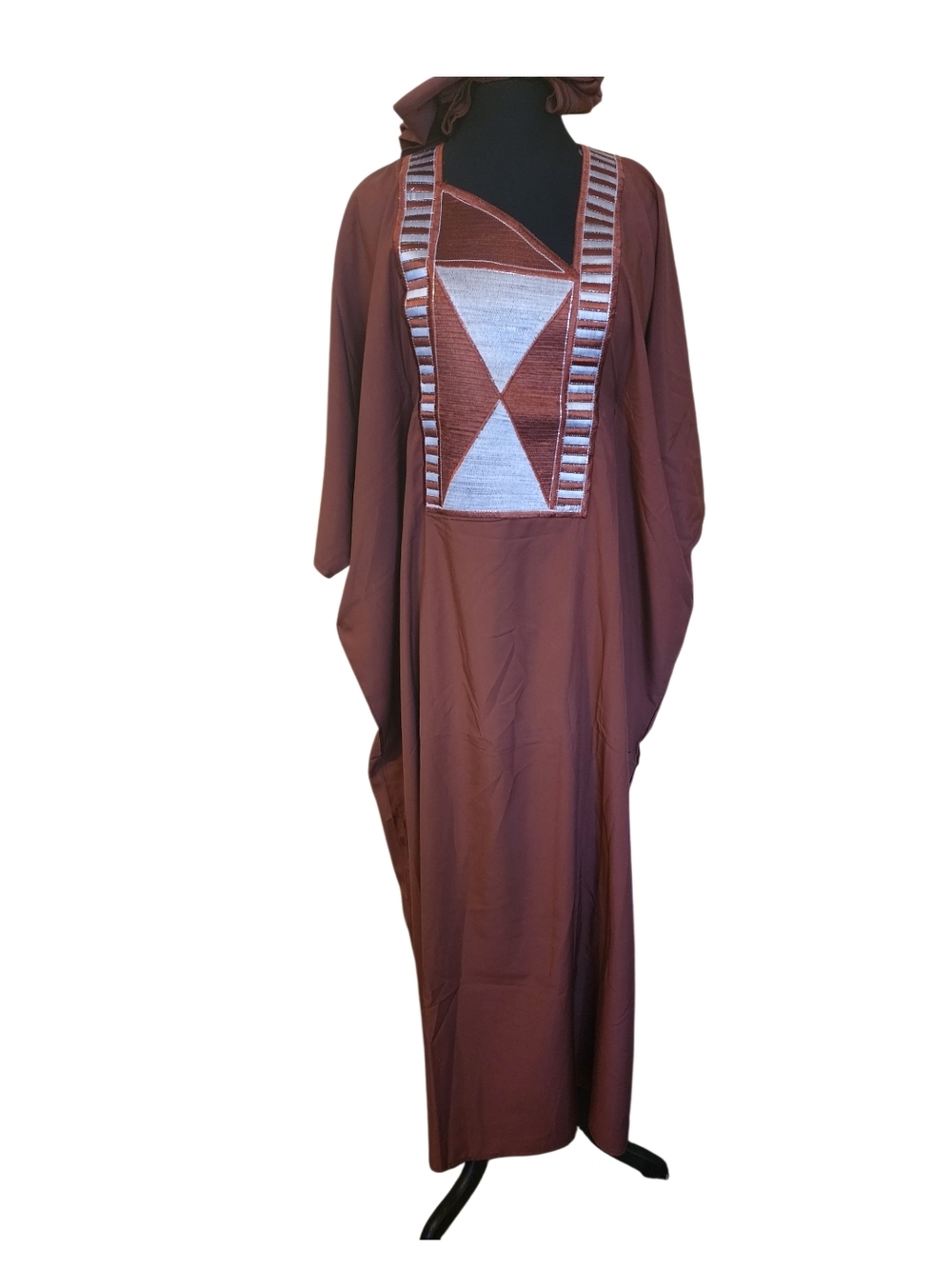 Brown Geometric Embroidered Kaftan Dress - Women